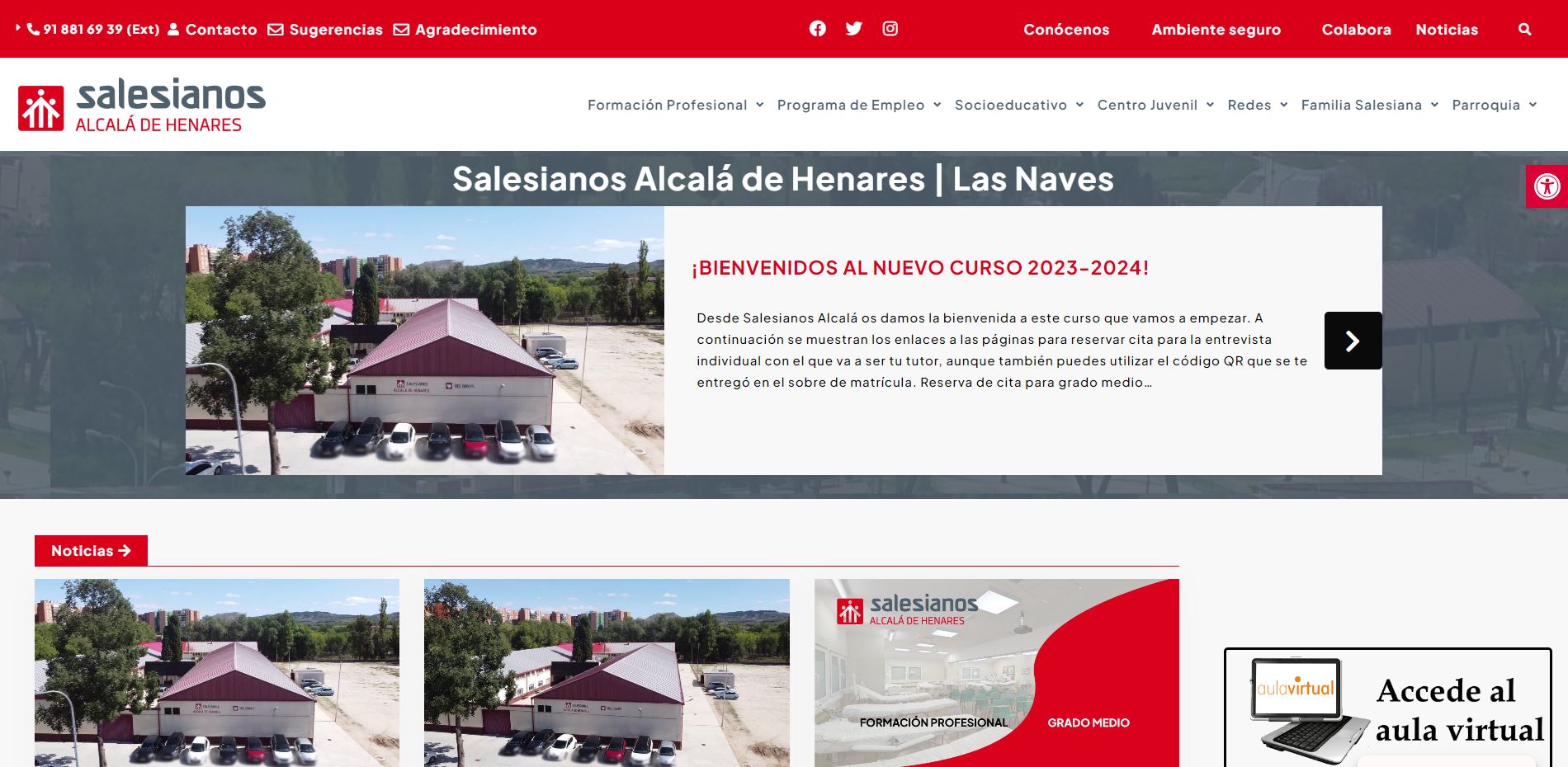 Captura de pantalla de la nueva web de Salesianos Alcalá de Henares.